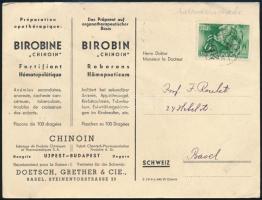 A Chinoin Gyógyszergyár reklámos levelezőlapja nyomtatványként Svájcba