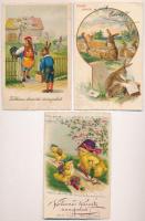 4 db RÉGI húsvéti üdvözlőlap, nyulak, csibék / 4 pre-1945 Easter greeting cards, rabbits and chickens, litho