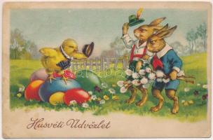 4 db RÉGI húsvéti üdvözlőlap, nyulak, csibék / 4 pre-1945 Easter greeting cards, rabbits and chicken...
