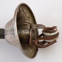 Dekoratív csillár, fém szerelékkel, m: 74 cm + tejüveg lámpabura, d: 24 cm