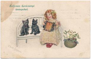 24 db RÉGI motívumos képeslap, üdvözlőlapok (Húsvét, Karácsony, Új Év), több litho és dombornyomott ...