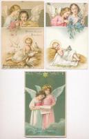 4 db RÉGI motívumos képeslap, karácsonyi üdvözlőlap, angyalok, litho / 4 pre-1945 motive postcards, Christmas greeting cards, angels, litho