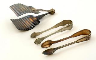 Két db fém cukorfogó és egy fém sütemény szedő, h:13-14 cm, h:15 cm