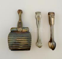 Két db fém cukorfogó és egy fém sütemény szedő, h:13-14 cm, h:15 cm