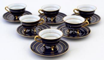 Ilmenau porcelán teászkészlet (6 csésze, 6 alj), matricás, jelzett, csésze: 6x4 cm, alj: 11 cm.