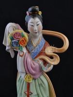 Kínai nő figura, kézzel festett, jelzett, enyhén kopott, m: 38 cm