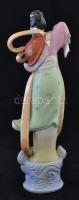 Kínai nő figura, kézzel festett, jelzett, enyhén kopott, m: 38 cm
