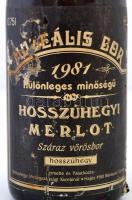 1981 Muzeális bor: hosszúhegyi merlot, száraz vörösbor, 0,75 l