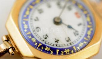 Női aranyóra festett zománc számlappal, felújított restaurált Rolex szerkezettel (cca 1920) 9K arany...
