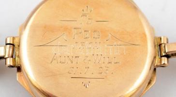 Női aranyóra festett zománc számlappal, felújított restaurált Rolex szerkezettel (cca 1920) 9K arany...