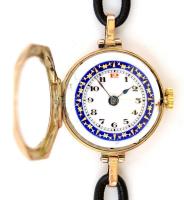 Női aranyóra festett zománc számlappal, felújított restaurált Rolex szerkezettel (cca 1920) 9K arany...