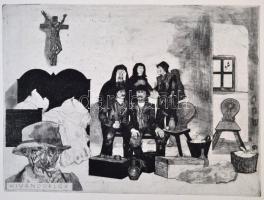 Lukovszky László (1922-1981) Kivándorlók. Rézkarc, papír. Jelzett. 39x57 cm