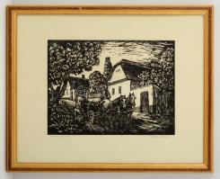 Réti Mátyás (1922-2002): Utcán. Linó, papír. Jelzett, sorszámozott .62/100. Üvegezett keretben. 46x54 cm