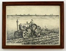 Ismeretlen: Munka a közös gazdaságban. rézkarc, papír, 27 x 37 cm Üvegezett keretben.