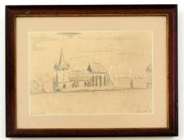 Lukács Gábor: Bánffyhunyad. Ceruza, papír. Jelzett. Üvegezett keretben.32x40 cm