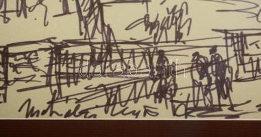 Mohácsi Regős Ferenc (1917-2003):  Városrészlet. (Mohács?) Filc, papír. Jelzett. Üvegezett keretben....