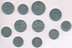 NSZK 1949-1989. 50pf (6xklf) + 1M (4x) + 2M T:2,2- FRG 1949-1989. 50 Pfennig (6xdiff) + 1 Mark (4x) + 2 Mark C:XF,VF