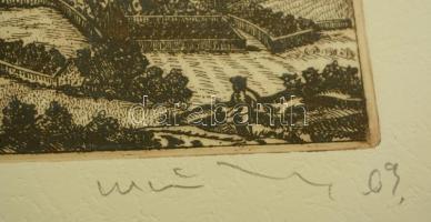 Weisz Zsuzsa (1925-): Sopron. Rézkarc, papír, jelzett, üvegezett keretben, 22x32 cm