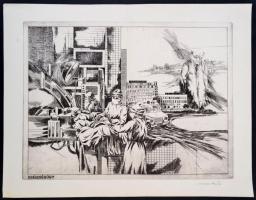 Mermeze Nóra (1938-): Egészségügy. Rézkarc, papír, Jelzett. 38x45 cm