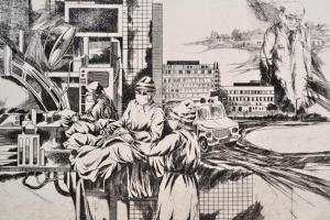 Mermeze Nóra (1938-): Egészségügy. Rézkarc, papír, Jelzett. 38x45 cm