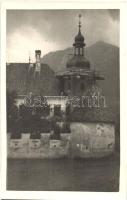 Selmecbánya, Banska Stiavnica; templomtorony felújítás közben / church tower during reconstruction, photo