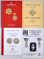 5db numizmatikai katalógus: Auktionhaus H. D. Rauch 58. és 92. aukció, 1996. és 2003. + 9. Kitüntetés, jelvény és militária árverés - Árverezőház, Budapest, 2008. + Dorotheum 486. aukció - Speciális kitüntetések, 2007. + Nudelman 12. aukció - Magyar és erdélyi pénzek-emlékérmek, bankjegyek, 2012. Mind használt, de jó állapotú.