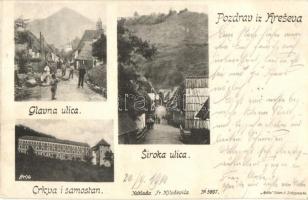 Kresevo, Glavna ulica, Siroka ulica, Crkva i samostan. Naklada Fr. Milosevica / streets and church