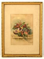 Olvashatatlan jelzéssel: Gyümölcs csendélet 1895. Akvarell, papír, üvegezett keretben, 33×24 cm