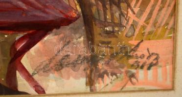 Lampért András (1911-1971): Napernyős asztalok. Akvarell, papír, jelzett, üvegezett keretben, 27×43 ...