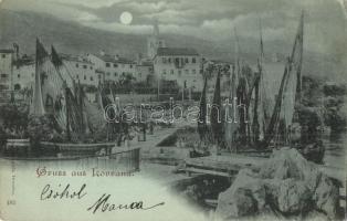 1899 Lovran, Lovrana; port, ships, night  (EK)