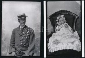 1908 Eger, Gráf Rudolf fényképész 13 db vintage negatívjáról készült mai nagyítás, a jelvényekkel díszített úr a fényképész, 13x18 cm