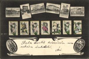 Eperjes, Presov; iniciálés, virágos díszes képeslap / floral, initial art postcard