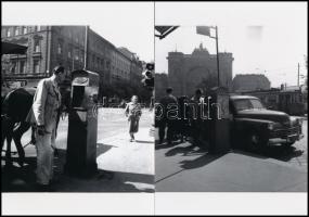 cca 1957 Budapest, képriport a kockás taxi egy napjáról, 18 db vintage negatív (6x6 cm) és az erről készült mai nagyítások (13x18 cm) Kotnyek Antal (1921-1990) fotóriporter hagyatékából