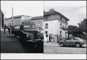 cca 1957 Budapest, képriport a kockás taxi egy napjáról, 18 db vintage negatív (6x6 cm) és az erről ...