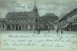 Déva, utcakép várral, Holtzer Károly, Szőcs F. Alajos és Hirsch Testvérek / street view, castle, shops