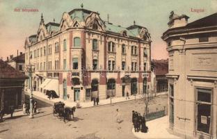 Lugos, Lugoj; Református bérpalota, utcakép, kiadja Nagel Sándor / Calvinist mansions, street