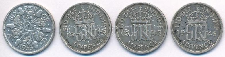 Nagy-Britannia 1933. 6P Ag "V. György" + 1942-1946. 6P Ag "VI. George" (3xklf) T...