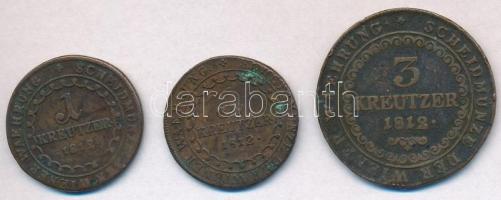 1812E 1kr Cu + 1812S 1kr Cu + 1812B 3kr Cu "I. Ferenc" T:2,2- patina,ph.