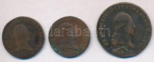 1812E 1kr Cu + 1812S 1kr Cu + 1812B 3kr Cu "I. Ferenc" T:2,2- patina,ph