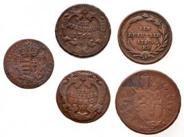 1762K 1kr Cu "Mária Terézia" + 1763. PH-KM Poltura Cu "Mária Terézia" + 1765. Ré...