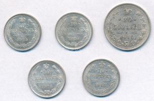 Orosz Birodalom 1915. 10k Ag (3x) + 20k Ag + 1916. 10k Ag T:1- Russian Empire 1915. 10 Kopeks Ag (3x) + 20 Kopeks Ag + 1916. 10 Kopeks Ag C:AU