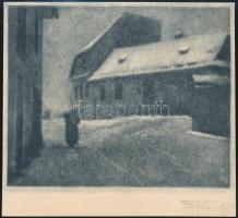 1927 Forgács: Téli városkép, aláírt, carbro eljárással készült, vintage fotóművészeti alkotás, 12,5x13 cm