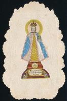 1893 Prágai Kis Jézus selyem rátétes szentkép, jó állapotban, 14x9 cm