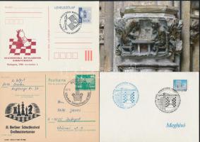 15 db MODERN motívumlap, sakkos képeslapok, sakk-klubok és sakkversenyek / 15 MODERN motive cards, mostly chess themed postcards, chess clubs and competitions