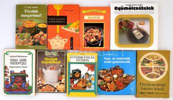 9 db különféle szakácskönyv, érdekes receptekkel, példányonként változó, nagyrészt jó állapotban