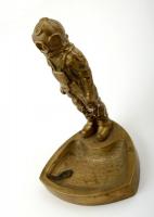 Jelzés nélkül: Búvár figurás névjegykártya tartó, bronz, m:14 cm, 9×9 cm