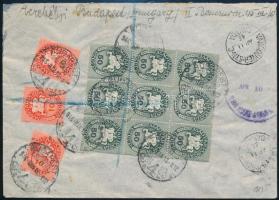 1946 (9. díjszabás) Ajánlott levél Vancouver/ Kanadába küldve12 db Lovasfutár bélyeggel bérmentesítve / Registered cover to Canada franked with 12 stamps