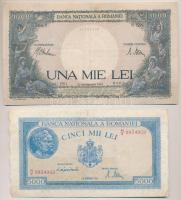 Románia 1941. 1000L + 1944. 5000L T:III,III- kis szakadás Romania 1941. 1000 Lei + 1944. 5000 Lei C:F,VG small tear Krause 52, 56