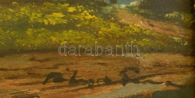 Olvashatatlan jelzéssel: Falu részlet. Olaj, karton, üvegezett keretben, 17×22 cm