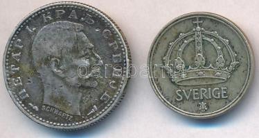Vegyes: Svédország 1950TS 10ö Ag + Szerbia 1915. 50p Ag "I. Péter" T:2,3 forrasztásnyom
M...